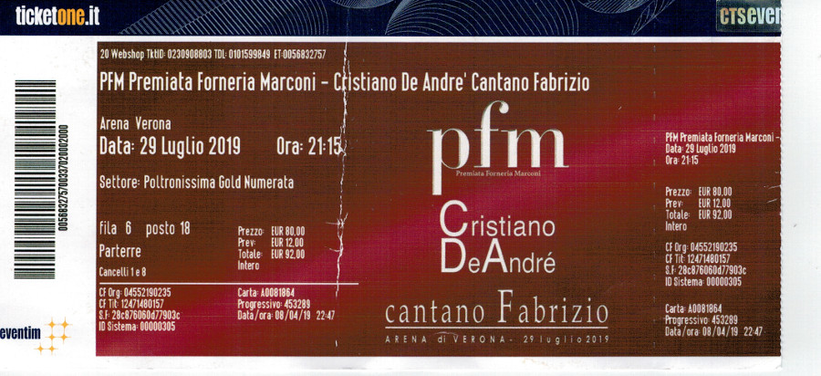 Il biglietto del concerto